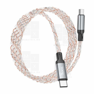 Кабель Type-C - Type-C Hoco U112 (3A, 60W, PD, прозрачный светящийся) Серый
