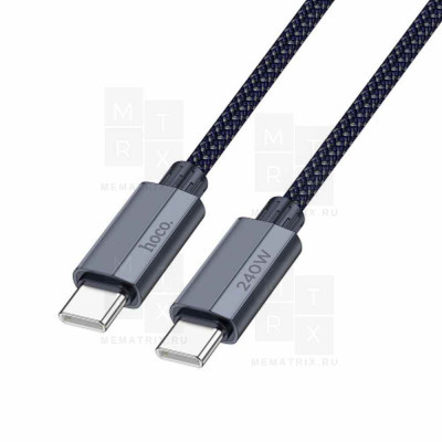 Кабель Type-C - Type-C Hoco U134 (5A, 240W, PD, оплетка ткань 2 м) Темно-синий