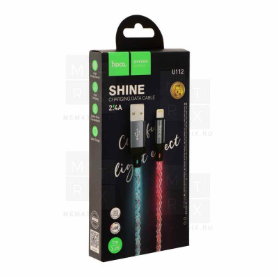 Кабель USB - Lightning Hoco U112 (2.4А, прозрачный светящийся) Серый