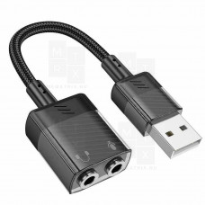 Адаптер USB - 2 в 1 3,5 мм Jack Hoco LS37 (оплетка нейлон) Черный