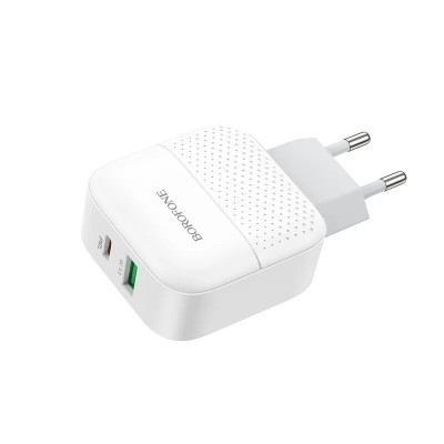 Сетевое зарядное устройство USB, Type-C Borofone BA46A (18W, QC3.0, PD) Белый