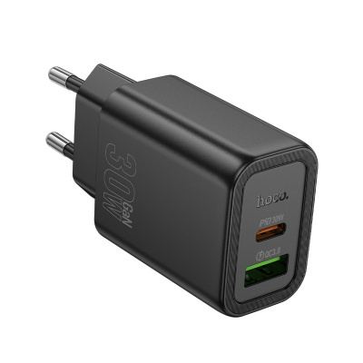 Сетевое зарядное устройство USB, Type-C Hoco N63 (30W, QC3.0, PD, GaN) Черный