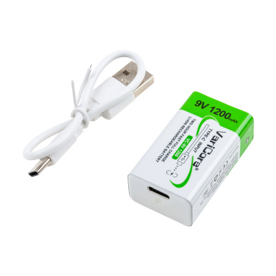 Аккумуляторные батарейки Крона 6LR61 VariCore Li-ion 9V 1200 mAh (перезаряжаемые, зарядка через Type-C)