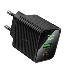 Сетевое зарядное устройство USB, Type-C Hoco CS84A (30W, QC3.0, PD, 2 порта, с дисплеем) Черный