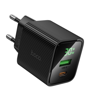 Сетевое зарядное устройство USB, Type-C Hoco CS84A (30W, QC3.0, PD, 2 порта, с дисплеем) Черный