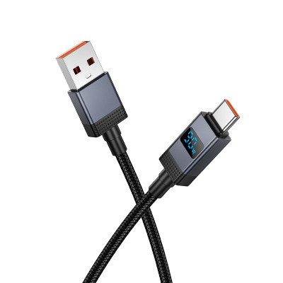 Кабель USB - Type-C Hoco X118 (5А, оплетка нейлон, с дисплеем) Черный