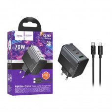 Сетевое зарядное устройство USB, Type-C Hoco CS75A (70W, QC3.0, PD, 3 порта, кабель Type-C-Type-C) Черный