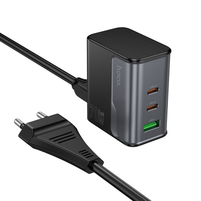 Сетевое зарядное устройство USB, Type-C Hoco CS76A (70W, QC3.0, PD, 3 порта, с сетевым кабелем) Черный