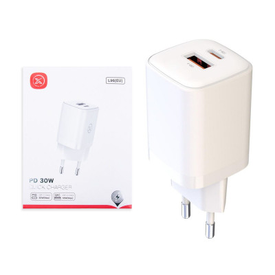 Сетевое зарядное устройство USB, Type-C XO L96 (30W, QС3.0, PD) Белый