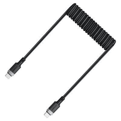 Кабель Type-C - Type-C Acefast C14-03 (3A, 60W, PD, пружинный, оплетка нейлон, 1.2 м) Черный