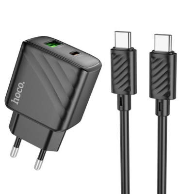 Сетевое зарядное устройство USB, Type-C Hoco CS23A (30W, QC3.0, PD, кабель Type-C-Type-C) Черный