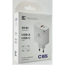Сетевое зарядное устройство USB, Type-C BC C65 (65W, QC3.0, PD, SuperVOOC, FlashCharge, 2 порта) Белый