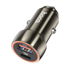 Автомобильное зарядное устройство USB, Type-C Hoco Z46A (20W, QC3.0, PD, 1Type-C, 1USB) Серый