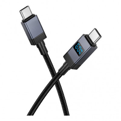 Кабель Type-C - Type-C Hoco X118 (3A, 60W, PD, оплетка нейлон, с дисплеем) Черный