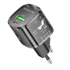 Сетевое зарядное устройство USB, Type-C Borofone BN17 (20W, QC3.0, PD, прозрачный корпус) Черный