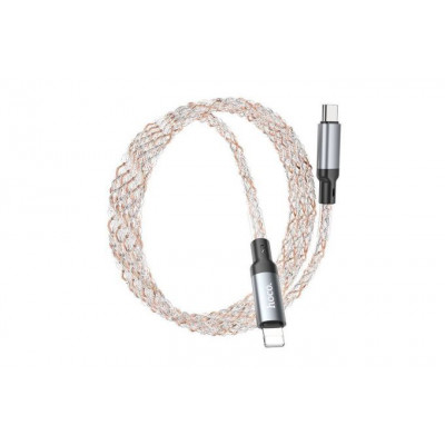 Кабель Type-C - Lightning Hoco U112 (3A, 20W, PD, прозрачный светящийся) Серый