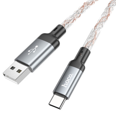 Кабель USB - Type-C Hoco U112 (3A, прозрачный светящийся) Серый