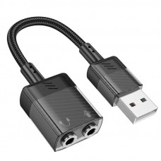 Адаптер USB - 2 в 1 3,5 мм Jack Hoco LS37 (оплетка нейлон) Черный Адаптер USB - 2 в 1 3,5 мм Jack Hoco LS37 (оплетка нейлон) Черный